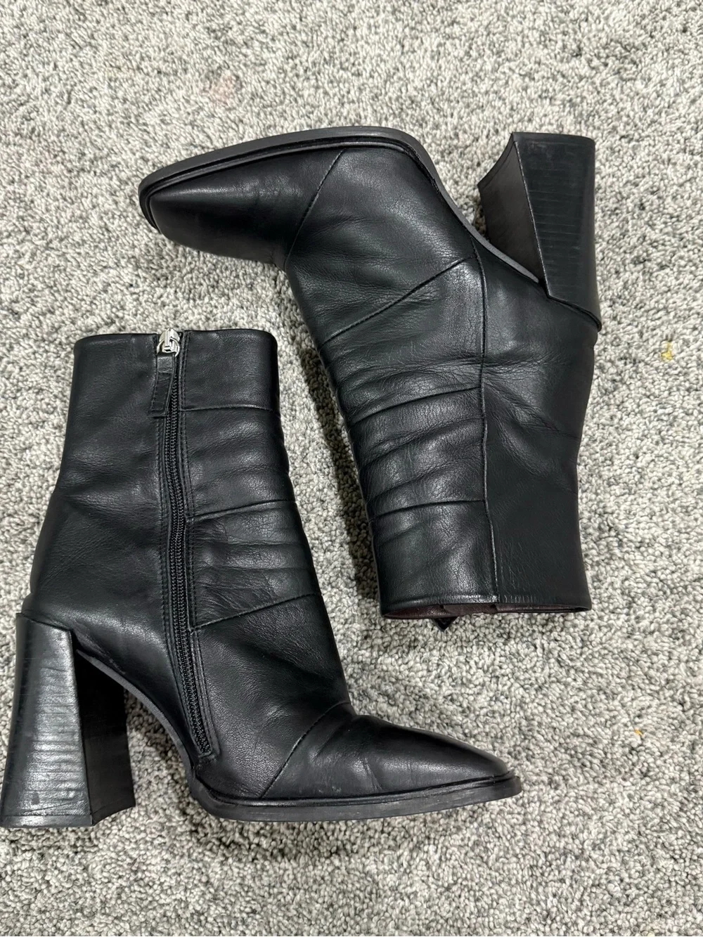 Topshop Black Genuine Leather Block Heel Square Toe Boots Women’s 38 US 7.5